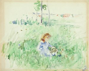 Niña joven sentada en el césped, 1882 de Berthe Morisot